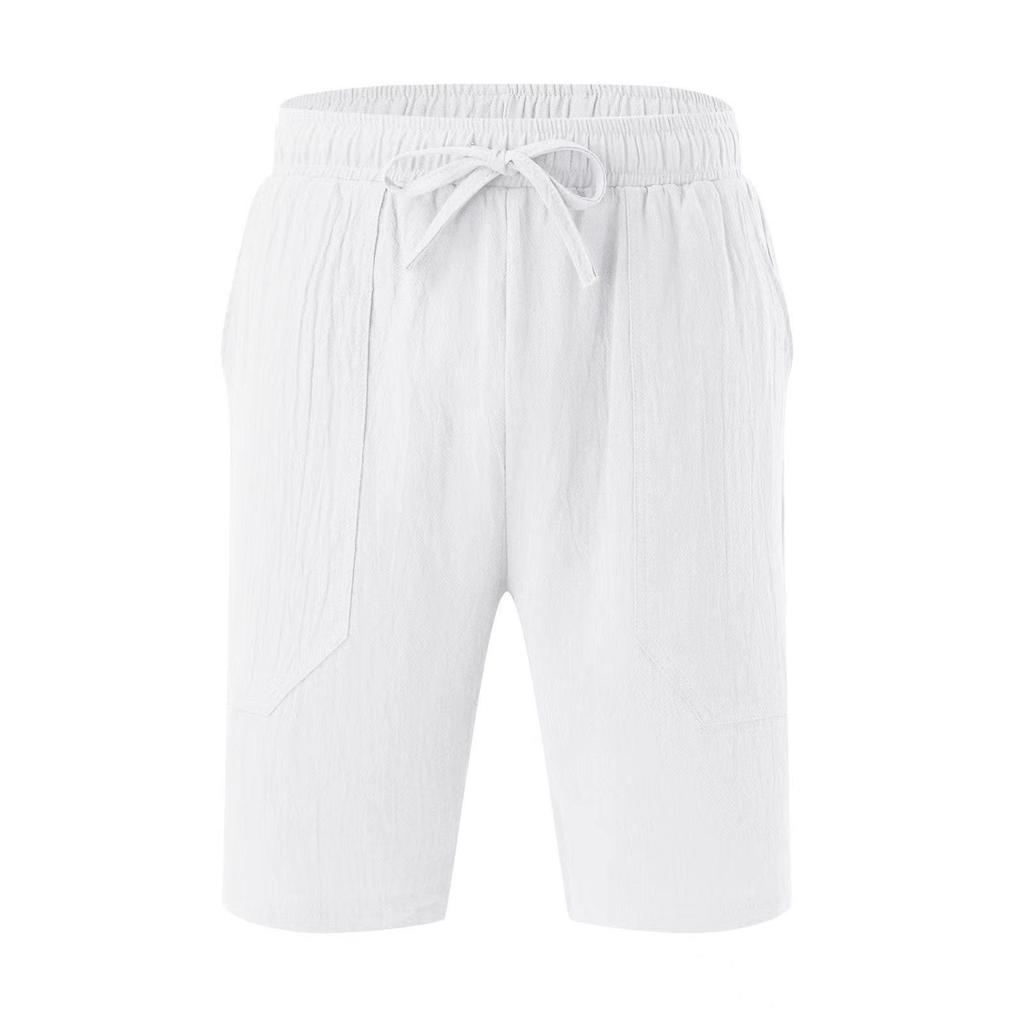 Men's Cotton Linen Summer Shorts - Drawstring Waist, Straight Leg, Breathable, Comfortable for Daily Wear or Beach Use