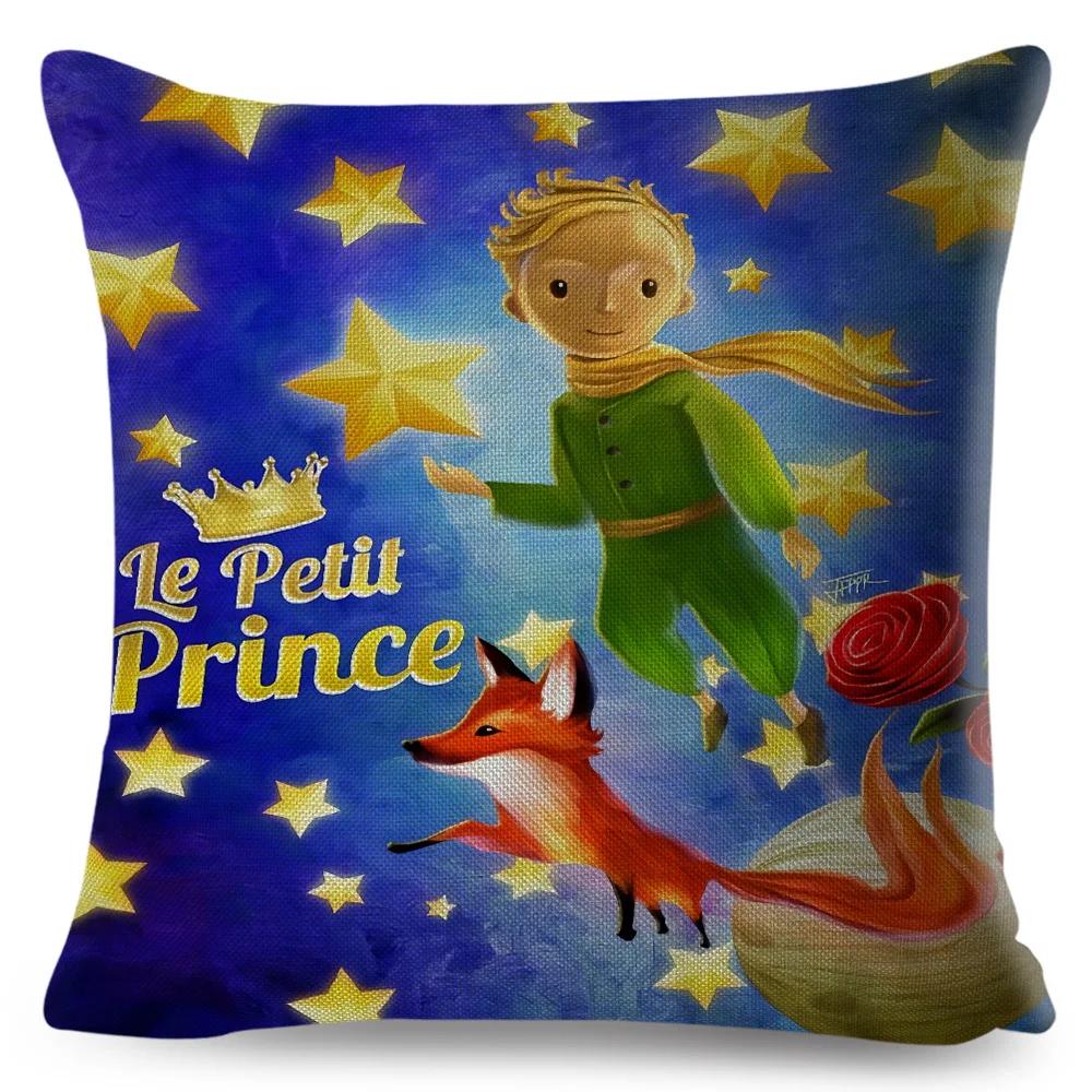 Little Prince Pillow Case Decor Cartoon France Anime Print Cushion Cover for Sofa Home Children Room Linen Throw Pillowcase
