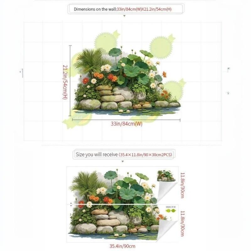 Pond Lotus Green Plants Viewing Wall Sticker Self-Adhesive Art Landscape Wallpaper For Living Room Bedroom Home Wall Decor