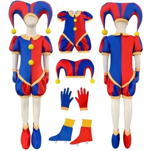

Circus Jumpsuit Theater Cartoon Pomni Digital Cosplay Hat Suits Clothing Kids Gifts Party Carnival Vestido Christmas Costume Height 110cm