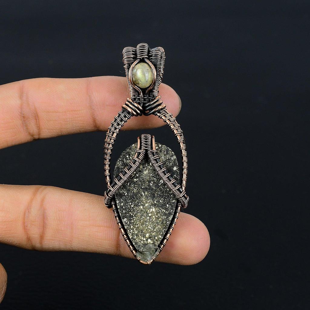 Titanium Druzy Pendant, 999 Copper Wire Wrapped Gemstone Jewelry, Handmade Pendant, For Mother Day