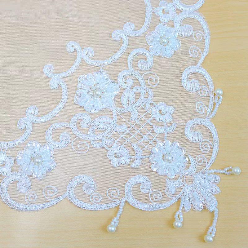 NEW White beads flowers Embroidery table cloth cover wedding tea tablecloth kitchen Christmas Table decoration and accessories