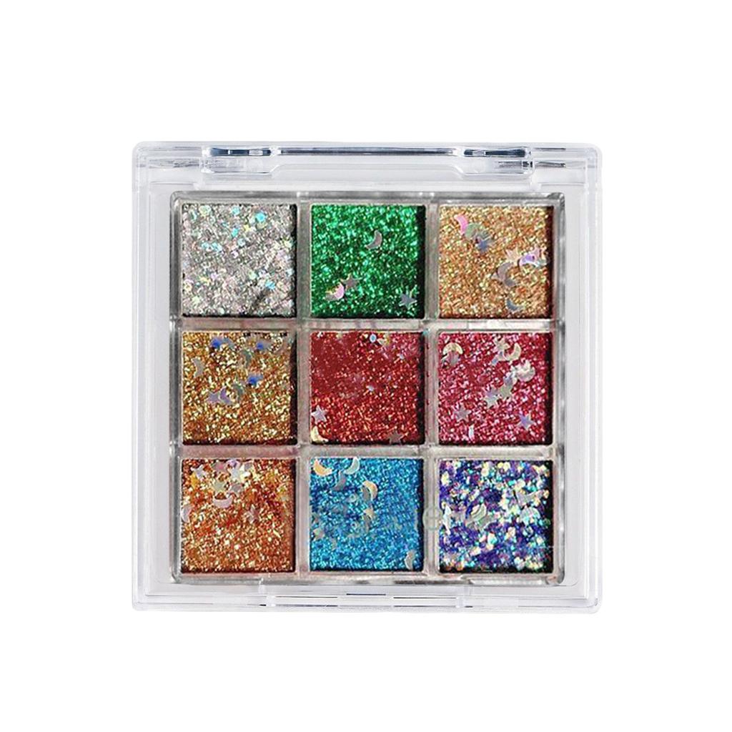 9-color Gel, Colored Sequin, Glue-free 9-color Eyeshadow , Performance Stage Makeup, Big Glitter, Super Shiny.