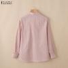 ZANZEA Camicetta casual da donna a righe a maniche lunghe con colletto rovesciato