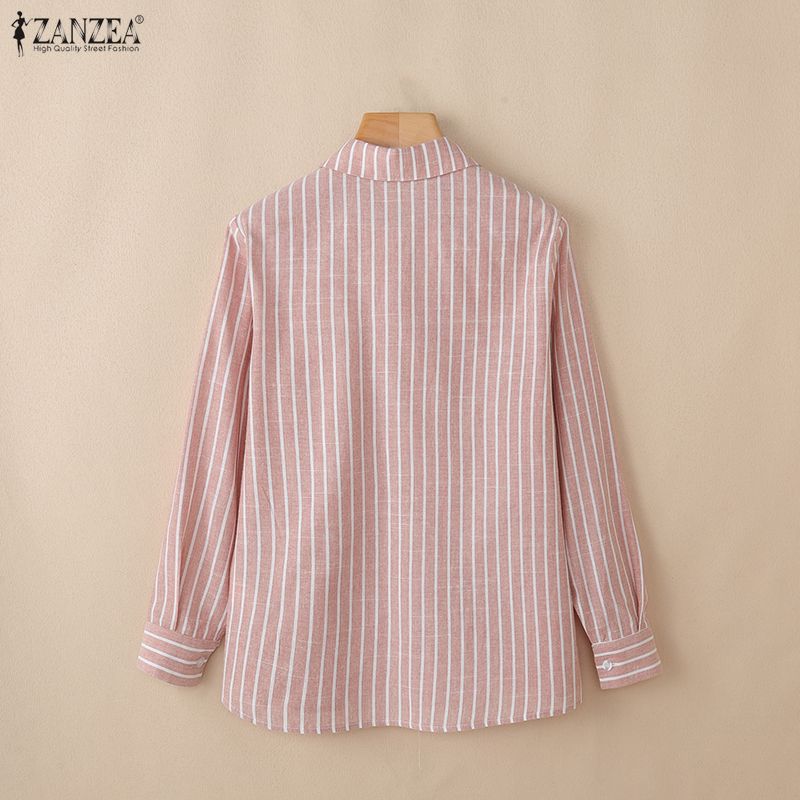 ZANZEA Camicetta casual da donna a righe a maniche lunghe con colletto rovesciato