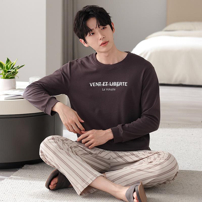 Men's pajamas spring and autumn pure cotton long-sleeved casual loungewear youth men's autumn thin cotton large-size suit