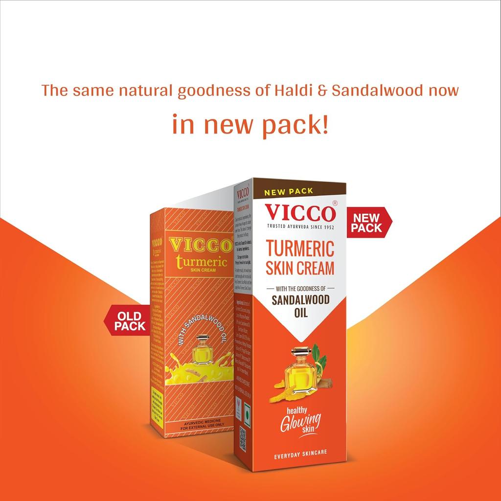 Vicco Turmeric Skin Cream With Sandalwood Oil For Glowing Healthy Skin 100% Natural Ayurvedic Moisturizer For All Skin Types Pack Of 3 15g Each