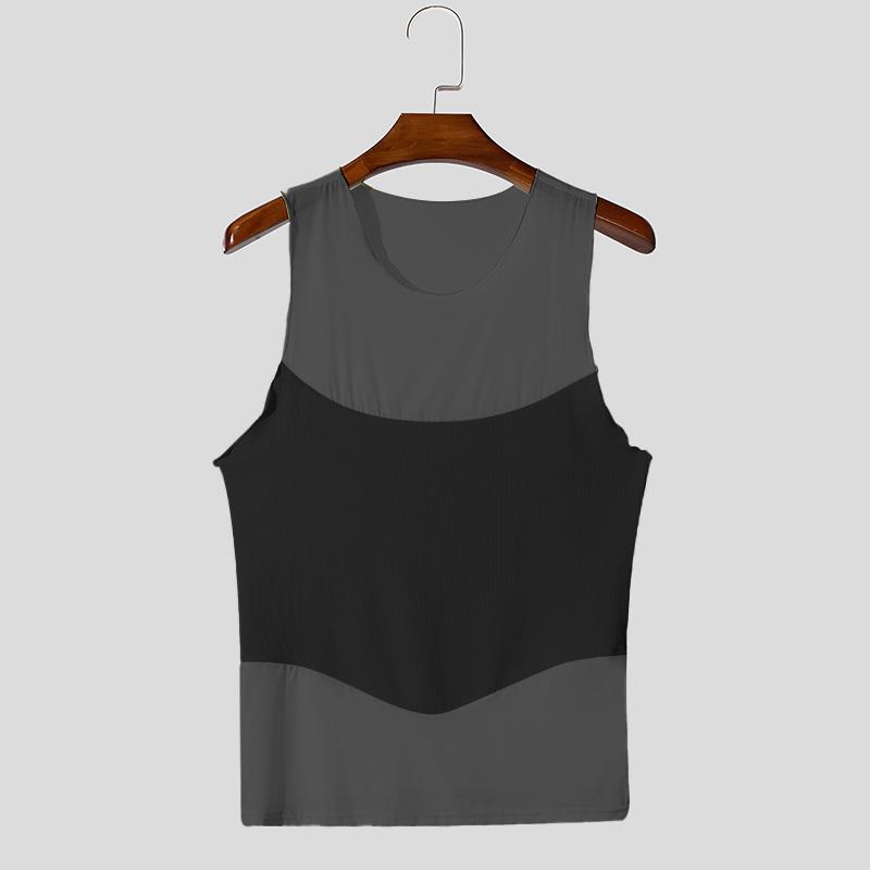 

INCERUN Men Sleeveless Mesh Patchwork Sexy Club Party Slim Tank Tops 3XL