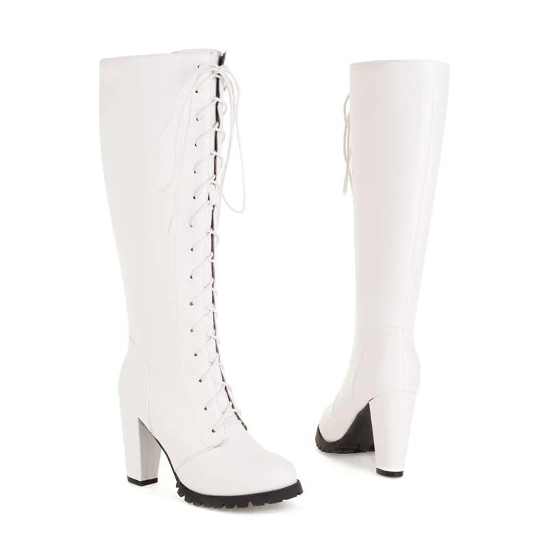 

Зимние плюшевые сапоги до колена на молнии, женские модные ботильоны на массивном каблуке, красные, розовые, черные, на шнуровке, для вечеринки, платья, в стиле Лолита, женские сапоги для верховой езды 33