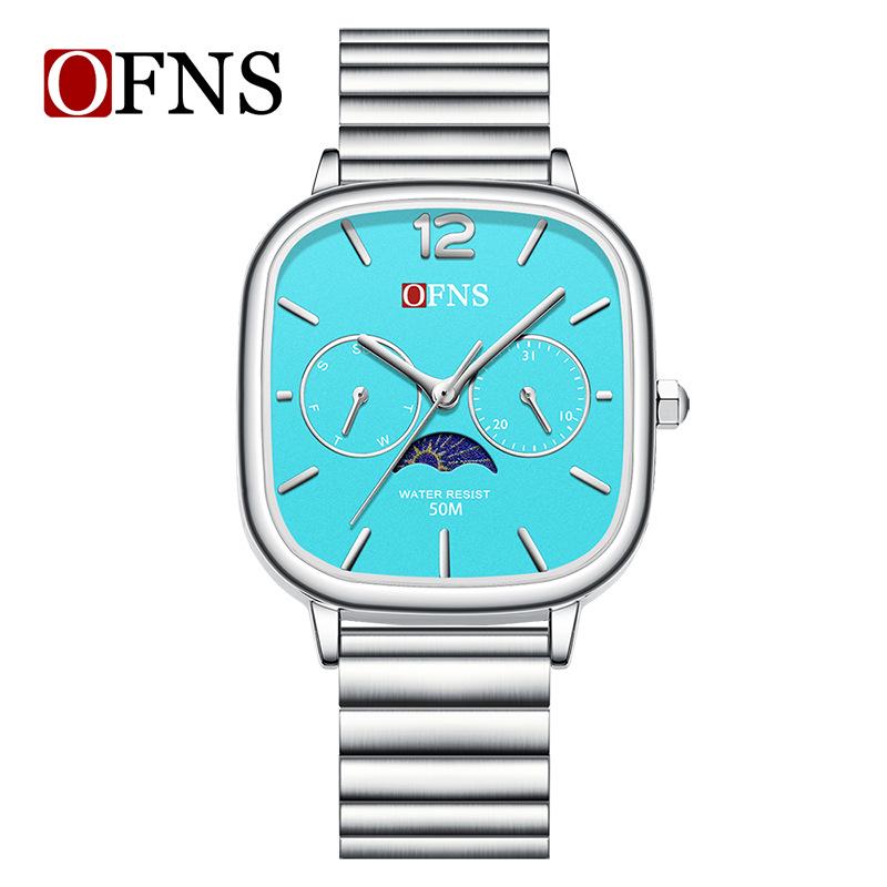Oufanni Moon Phase Square Watch: Women s Calendar, Week, Waterproof, Bamboo Strap, Men s Quartz