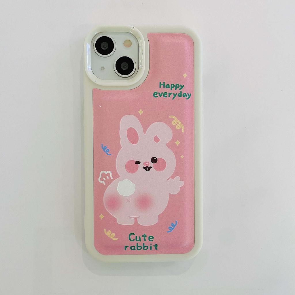 2023 oryginalny nowy skórzany królik uroczy króliczek z kreskówki szczęśliwy różowy futerał na telefon dla Iphone 11 13 12 Promax 14 Pro Max Plus Xsmax X Xr