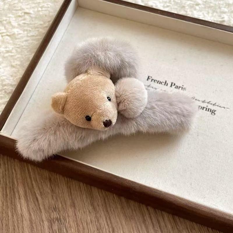 12cm Little Bear Grab Clip Large for Women Plush Back of Head Hair Decoration Hair Clips