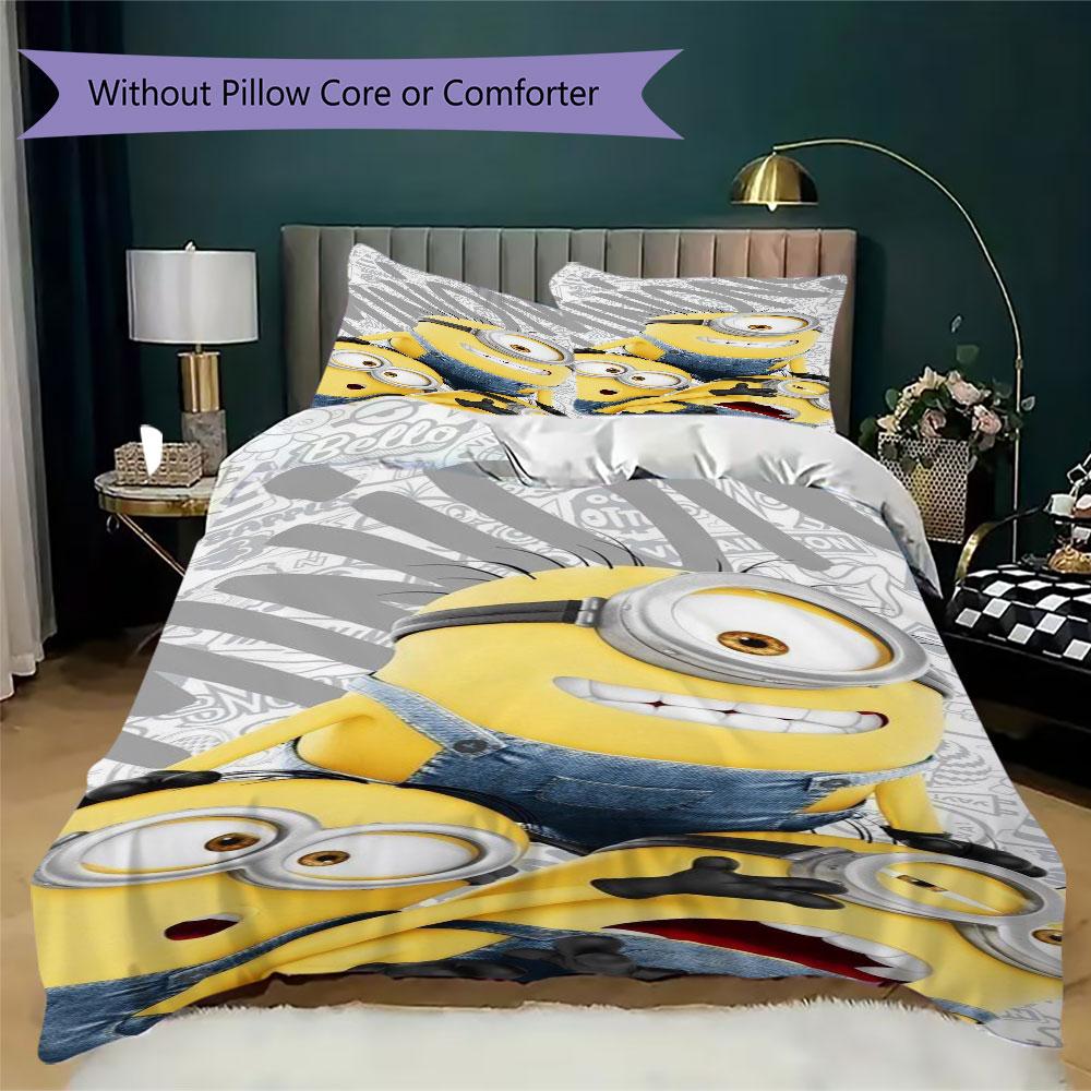 Minions Themed Printed Bedding 3PCS Cute Cartoon Suit For Children Boys Teens Bedroom Home Decoration