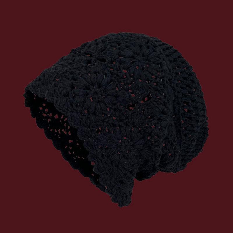 Fashion Handmade Weaving Hollow Out Beanie Hat Woman Autumn Hook Flower Korean Style Pearl Tassels Pullover Knitted Hat