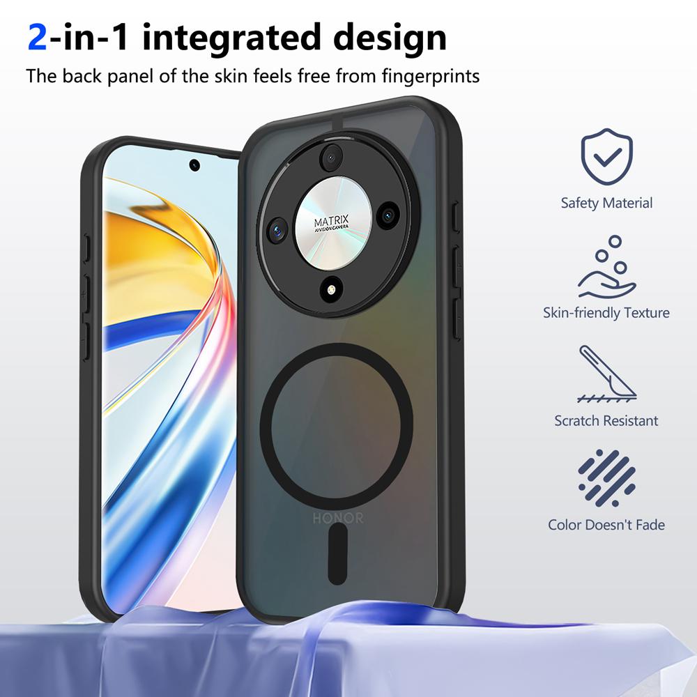 KEYSION Magnetische Handyhülle für HONOR X9d 5G Silikon+PC Matt Transluzent Klar Stoßfeste Rückabdeckung für Honor Magic 8 Lite 5G