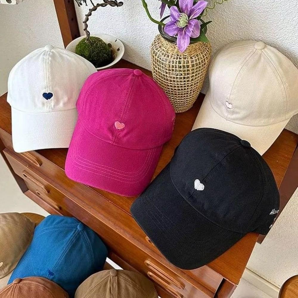 Girl High Ponytail Children's Baseball Cap Solid Color Love Heart Embroidery Kids Sun Hat Cotton Soft Baby Peaked Cap Outdoor