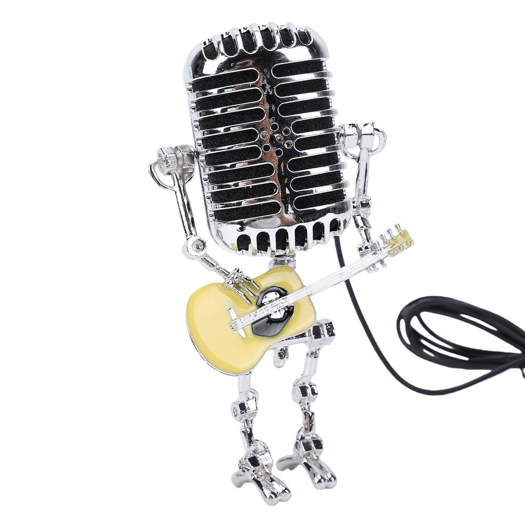 Yellow Guitar Microphone Desk Lamp USB Powered Vintage Microphone Guitar Robot Lamp for Music Lovers