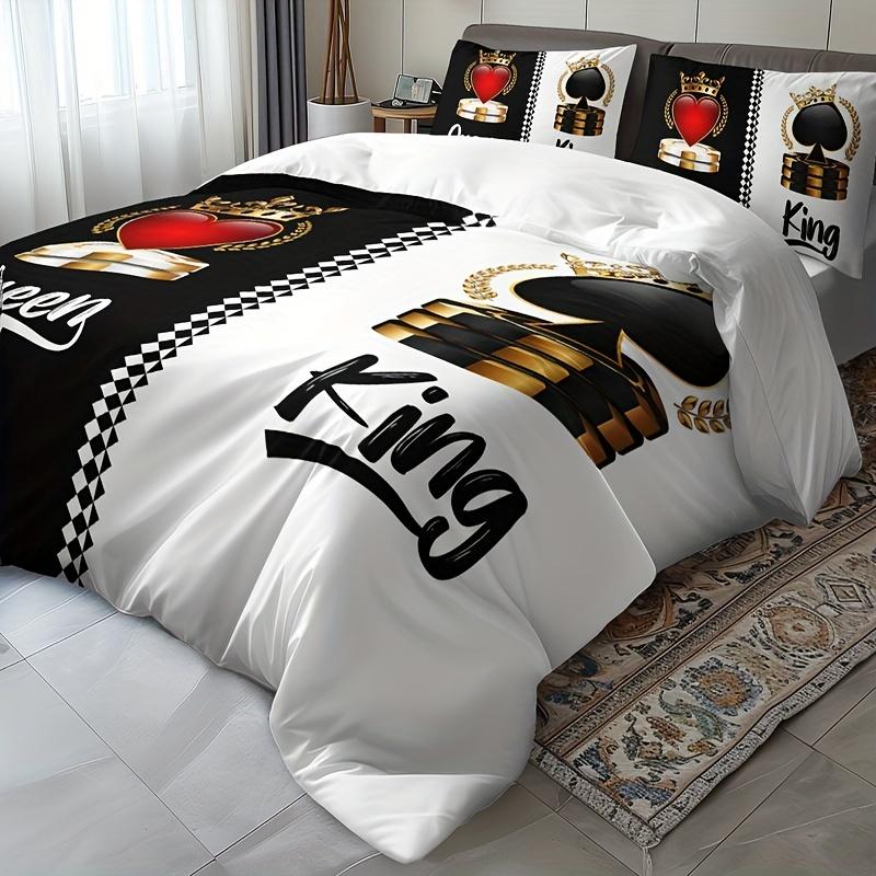 King Quen Crown Print Soft with Soft Fabric Duvet Cover Soft Breathable Beding for Al Seasons Includes 1 Soft Duvet Cover plus 2 Pilowcases