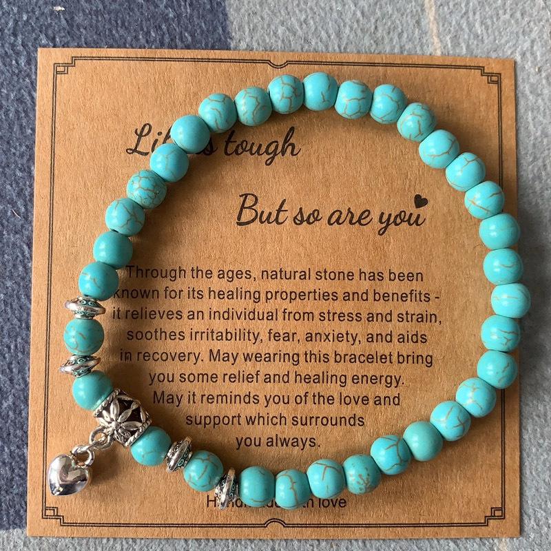 8mm Pink Zebra Stone Bead Bracelet with Gift Card: Perfect Holiday Friendship & Love Gift for Men & Women