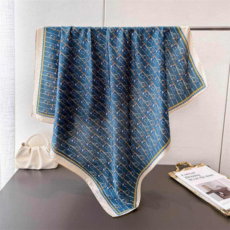 Vintage Letter Simulation Silk High-End Printing Large Square Scarf Silk Scarf Shawl Headscarf Neck Protection Scarf Decorative Women'S Scarf