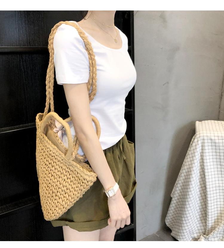 Women's White Short-Sleeve Crew Neck T-Shirt, 2024 Spring/Summer, Slim Fit, Pure Cotton, Basic Top