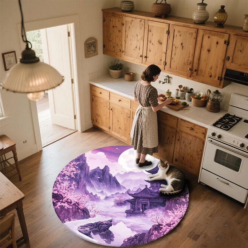 Purple Pattern Round rug,Carpet Rug for Living Room Bedroom Playroom ,Non-slip Floor Mat,Holiday Gifts and Birthday Gifts.