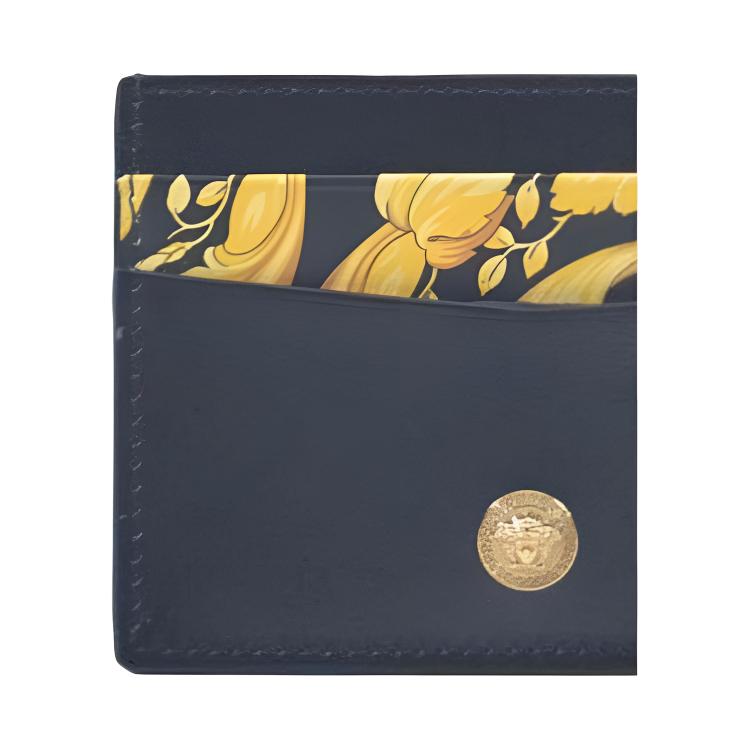 Versace Barocco La Medusa Logo Leather Card Holder Men Accessories Black Gold 1013363-1A10403-5B00V