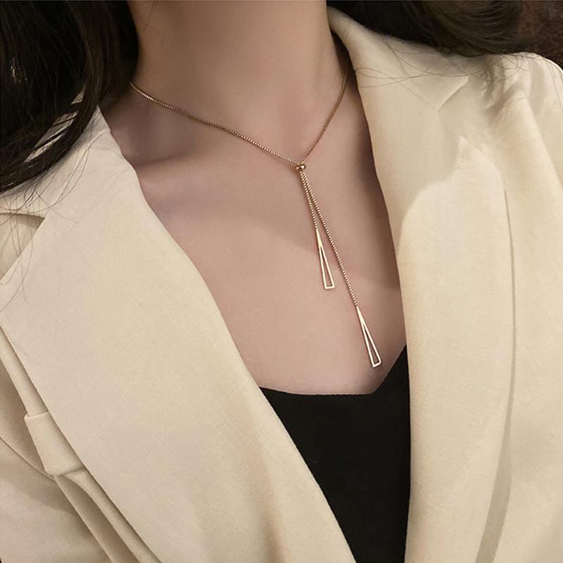 

Metallic Geometric Fashionable Triangle Necklace For Women Stylish Long Accessory Chain золотой