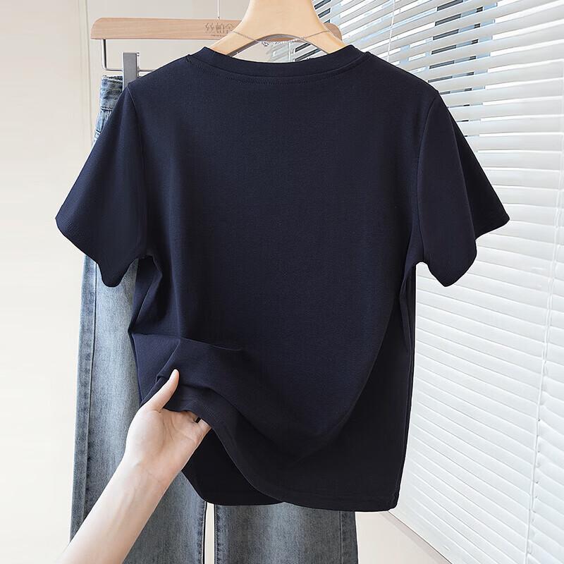 Damen-T-Shirt mit Rundhalsausschnitt, kurzen Ärmeln und Stickerei