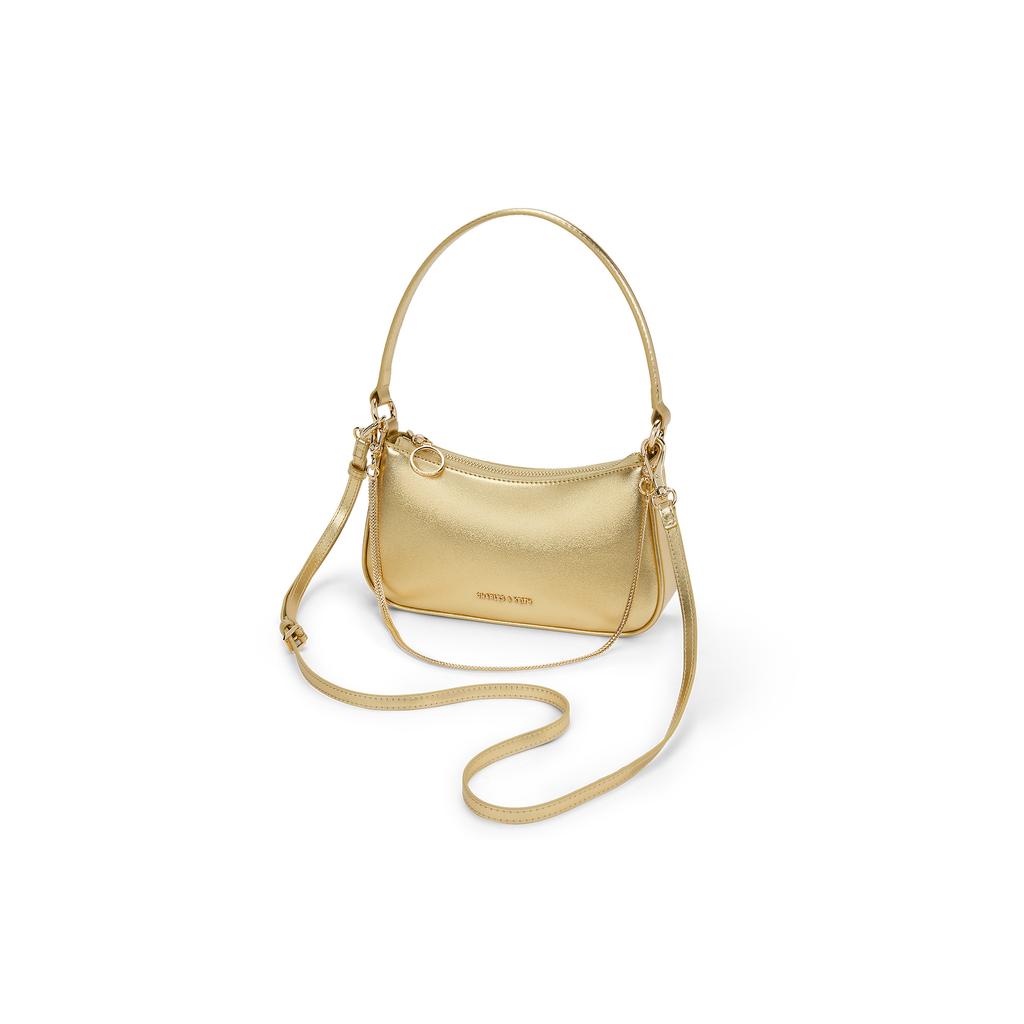 New CHARLES&KEITH Synthetic Leather Shoulder Bag Crossbody Bag Handbag Small Size Women's Noir Black/Silver/Gold CK2-80151362-A