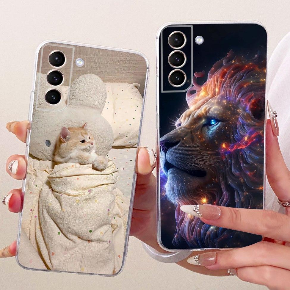 Clear For Samsung S21 Plus Case SM-G996B Aesthetic Luxury Cute Fashion Flower Funny Painted Casing For Samsung Galaxy S21+ Cover