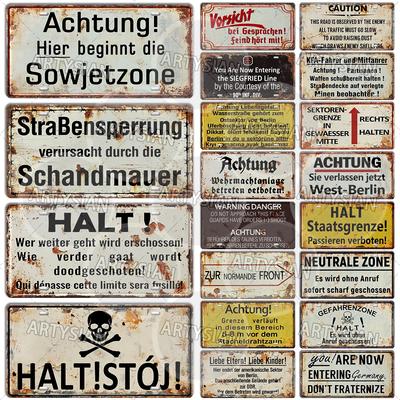 Cold War Border Slogan Warning Sign WWII Military German East Germany Soviet Union Berlin Wall Warning Metal Plaque DDR Sector