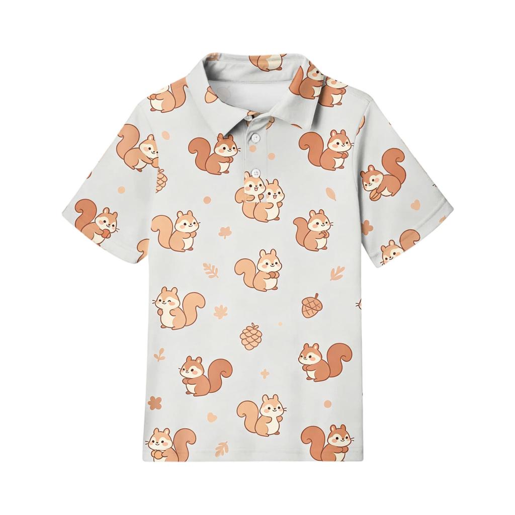 Children's Casual Short Sleeve Polo Shirt with Animal Print Lightweight Comfortable Soft Fabric Suitable for Daily Wear and Outdoor Activities