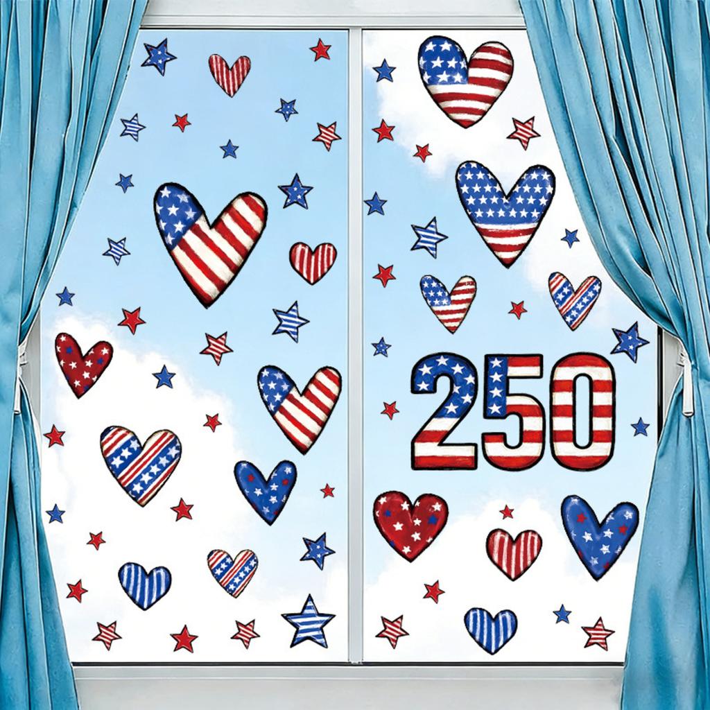 Fira 250-årsjubileet av USA:s självständighetsdag, Hjärtformat Glasfönster med Statisk Klister, Flagga och PVC-fönsterdekaler.