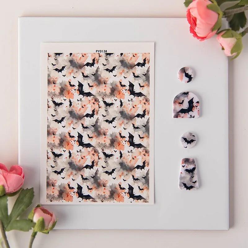 

Halloween Soft Pottery Earrings Water Transfer Paper Bat Haunted House Clay Water-Soluble Disposable Sticker Jewelry Making Tool
