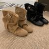 Wasteland Wind~ Inner Heightening Pile Boots Spring And Autumn New Versatile Outer Wear Round Head Shallow Mouth Belt Buckle Short Boots