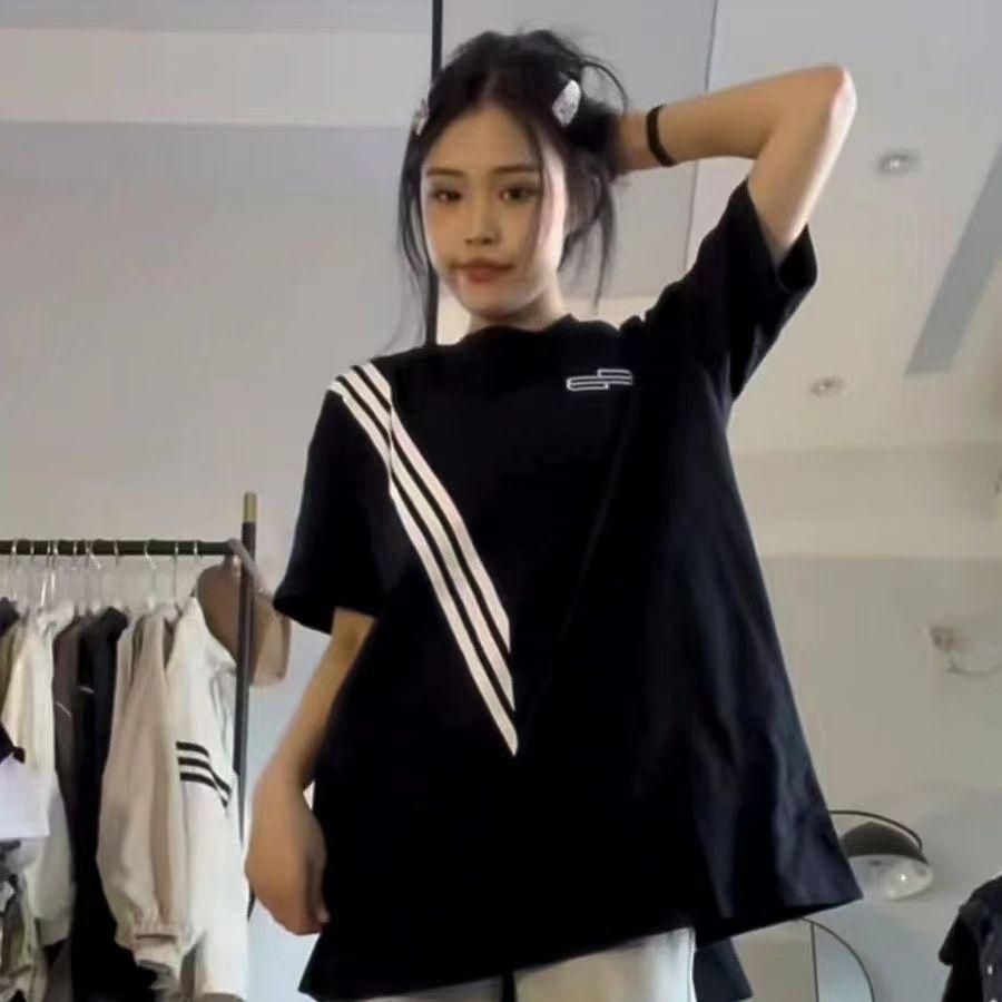 

Модные летние женские футболки из чистого хлопка для женщин y2k, топы, футболки с коротким рукавом, повседневные, большие, в винтажную полоску, женские футболки в уличном стиле M