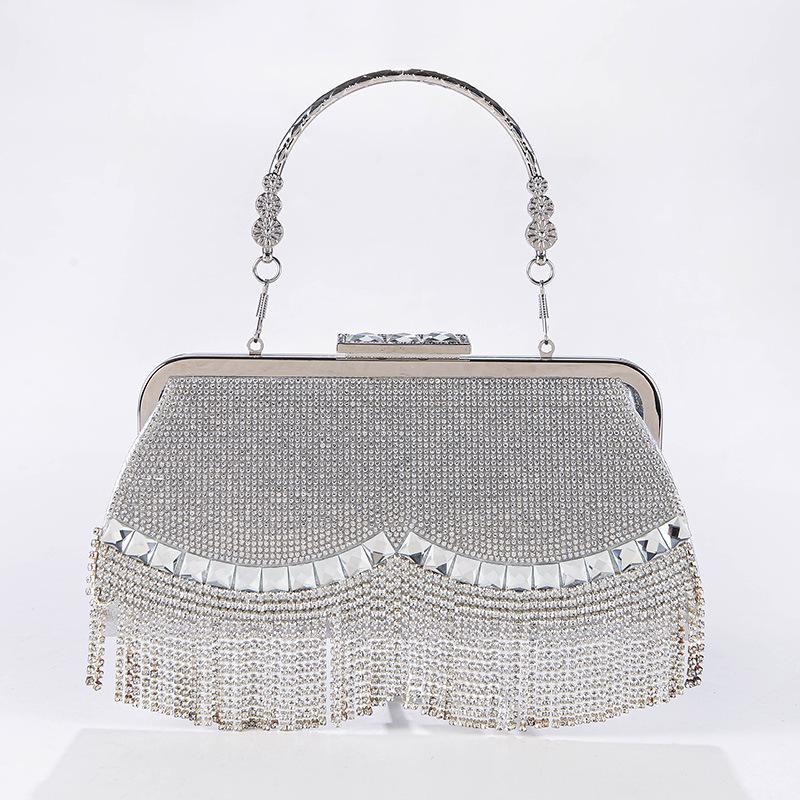 Cross-Border Rhinestone Tassel Evening Handbag