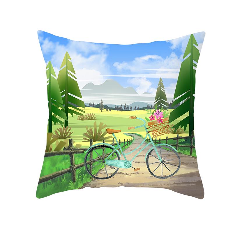 Flower and Grass Bicycle Pillow Cover for Home Ins Nordic Pillow Photo Small Fresh Cushion