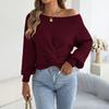 European American Casual Solid Color Off Shoulder Knot Long Sleeve Women Sweater