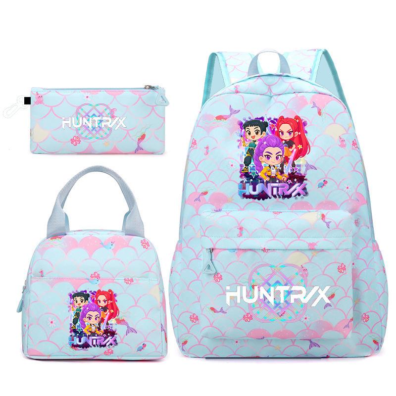 3Pcs/set Cartoon KPOP Printed Backpack with Handbag Pencil Case for Teenager Boy Girl Large Capacity Bookbag Schoolbag Mochila
