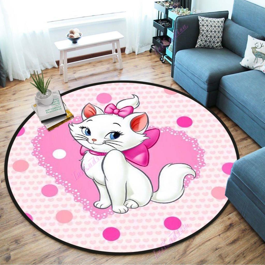 Süße Marie Katze Runder Teppich Rosa Katze Cartoon Runder Teppich Läufer Fußmatte Anti-Rutsch Stuhlmatte für Kinder Spielmatte