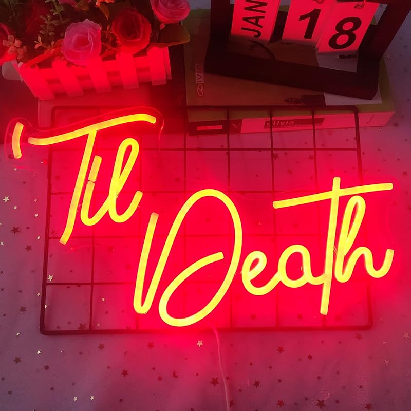 Til Death Neon Sign Dimmable Til Death Led Sign Art Wall Decor Til Death Sign for Valentine s Day Bachelorette Gifts Backdrop Party Wedding Decor A-Til Death Red