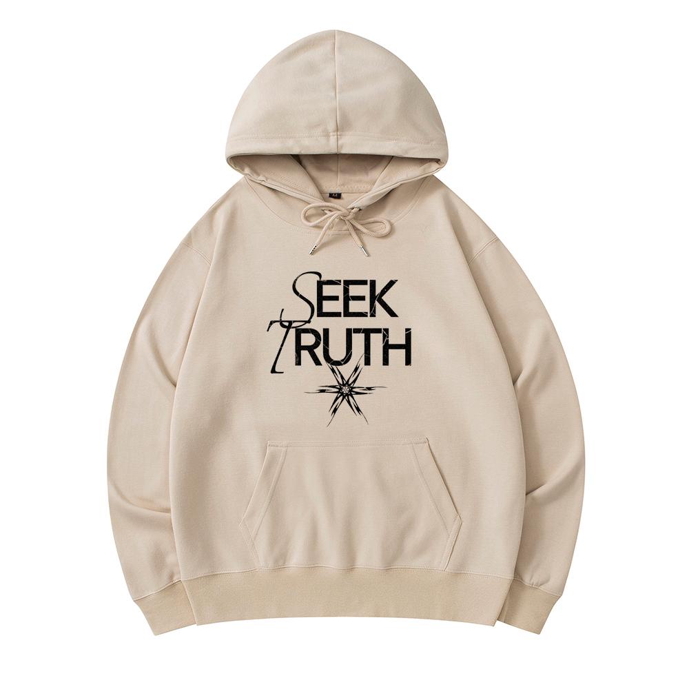 

300 GSM Men s Cotton Hoodies Seek Truth Minimalist Typography Print Premium Cotton Sweatshirt XS армия зеленый