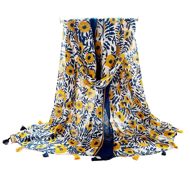 Fashion Luxury Petal Floral Tassel Viscose Shawl Scarf Lady High Quality Wrap Pashmina Stole Bufandas Muslim Hijab 180*90Cm