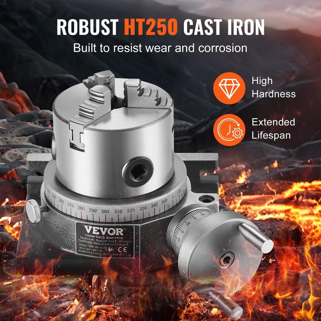 Rotary Table for Milling Machines, 100 mm, Horizontal Vertical Model Precision Milling Rotary Table, with 80 mm 3-Jaw Chuck M10 T-Bolts Nuts, for