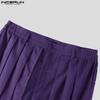 INCERUN Men Solid Color Zipper Waist Pleated Layers Casual Wide Legs Pants Trousers