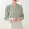 Women's Elegant Satin V-Neck Shirt: High-End Feel, Professional & Formal Wear for Spring/Autumn Commutes.