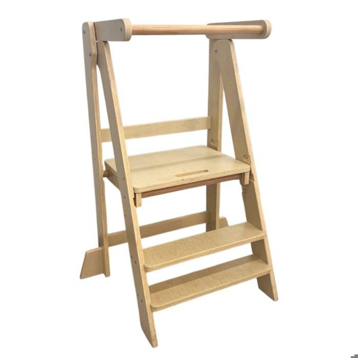 GINGER HOME Tour Montessori Enfant Pliable, Natural Solid Wood Learning Tower, Safe Kitchen Step Stool, 51x37x92 Cm