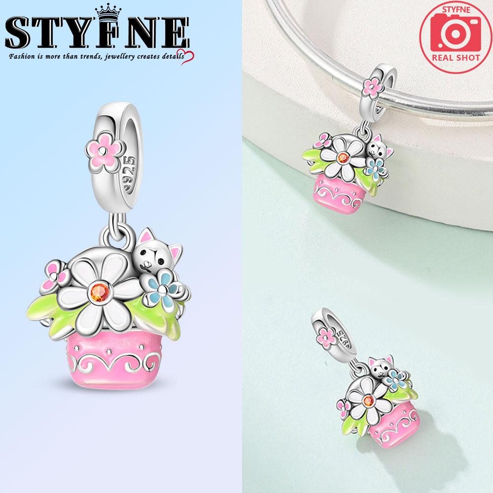 Orange Pet Series Beads Pink Flowerpot Jump Rope Kitten Charm Bracelet Fit Copper Women'S Necklace Diy Jewelry Gift